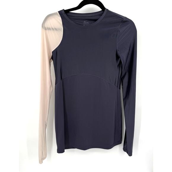 Nike Women's Pro Hypercool Mesh Long Sleeve Colorblock Purple/Cream Shirt Size S - Picture 1 of 8